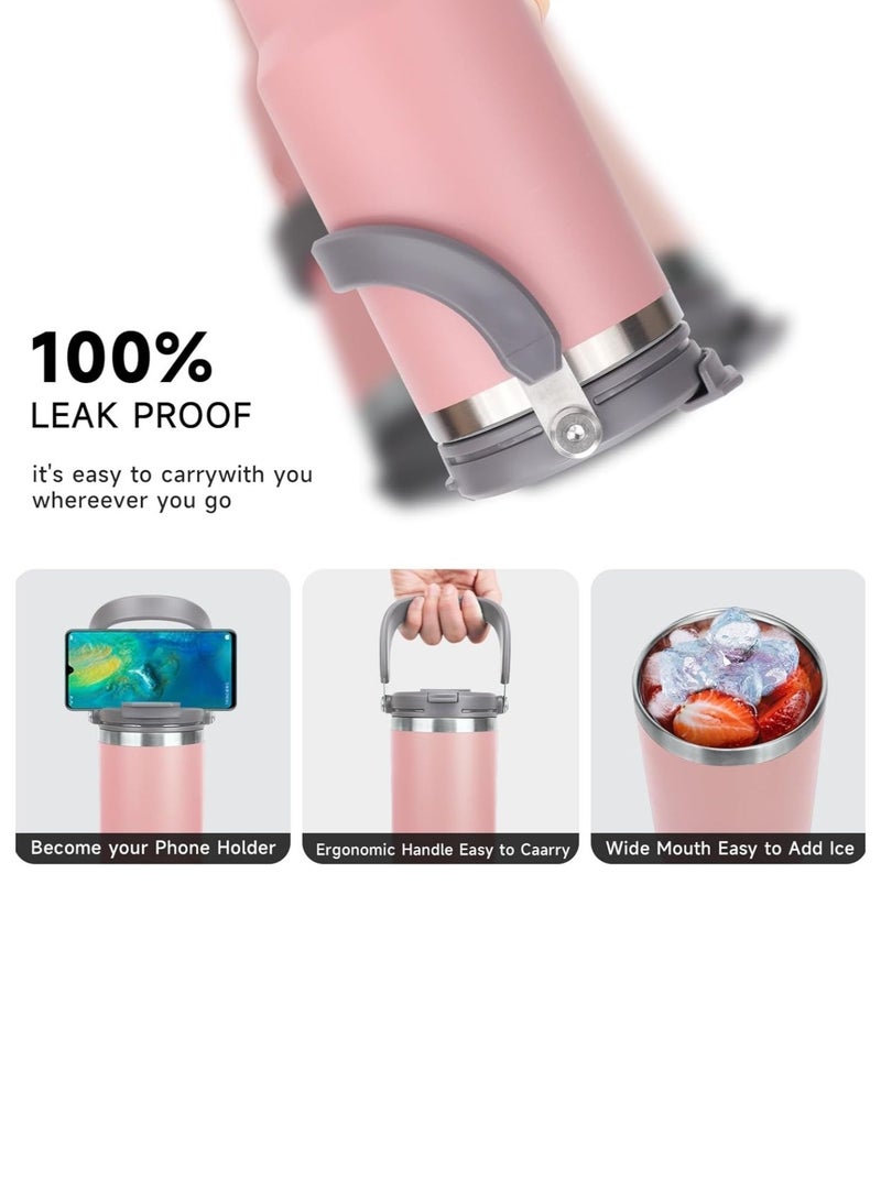 TYESO 1200ml Vacuum Insulated Tumbler 40oz Stainless Steel Travel Mug with Handle & Lid – Double Wall Thermal Water Bottle for Hot & Cold Drinks, Leakproof Large Capacity Cup – Pink - Image 5